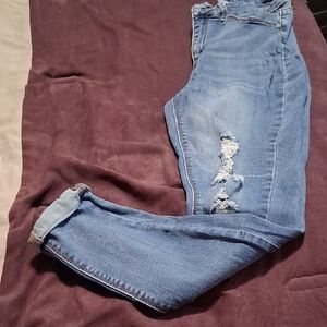 Indigo Rein Light Blue Distressed Boyfriend Jeans